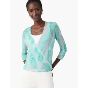 NIC + ZOE Women's Watercolor Waves 4-Way Cardigan Medium Green Grey Top NWT